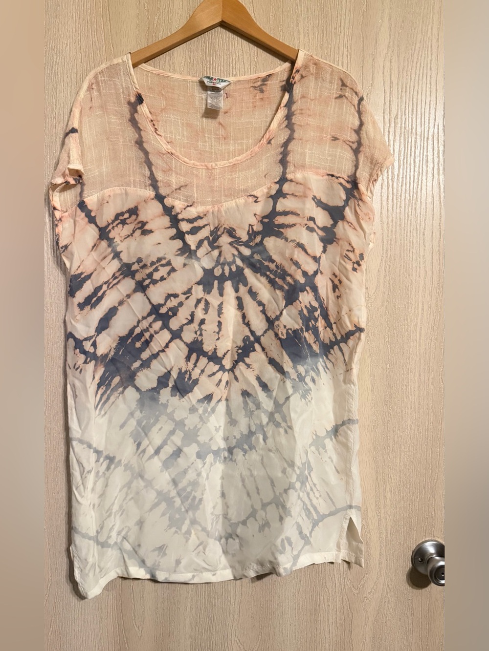 Hard Tail Peach & Navy Tie-Dye Short Sleeve Scoop Neck Top